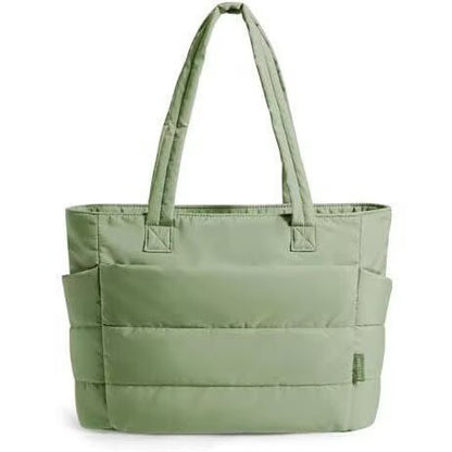 Floral Quilted Puffer Tote Bag – Lightweight Laptop Shoulder Bag