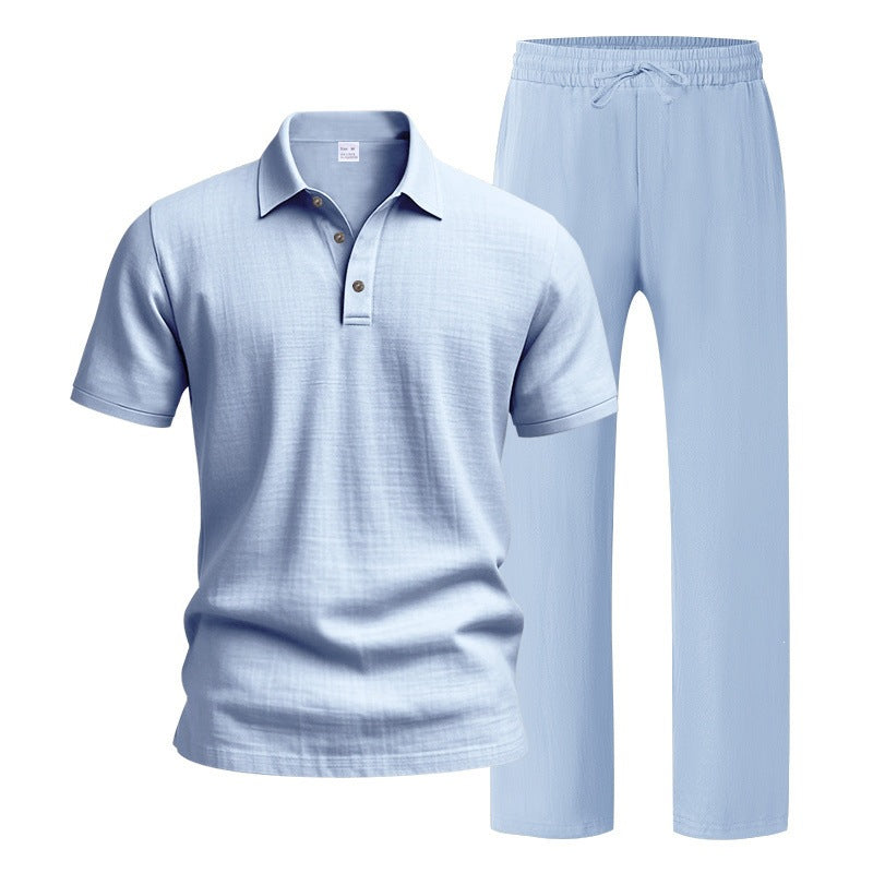 Men's Breathable Linen Short Sleeve Two-Piece Lounge Set