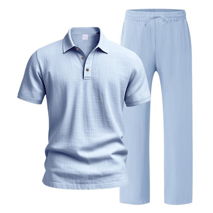 Men's Breathable Linen Short Sleeve Two-Piece Lounge Set