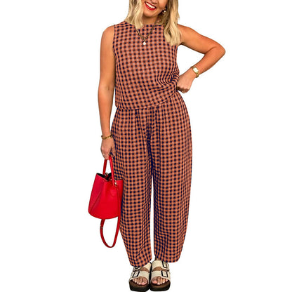 Women's Plaid Cotton Two Piece Lounge Set