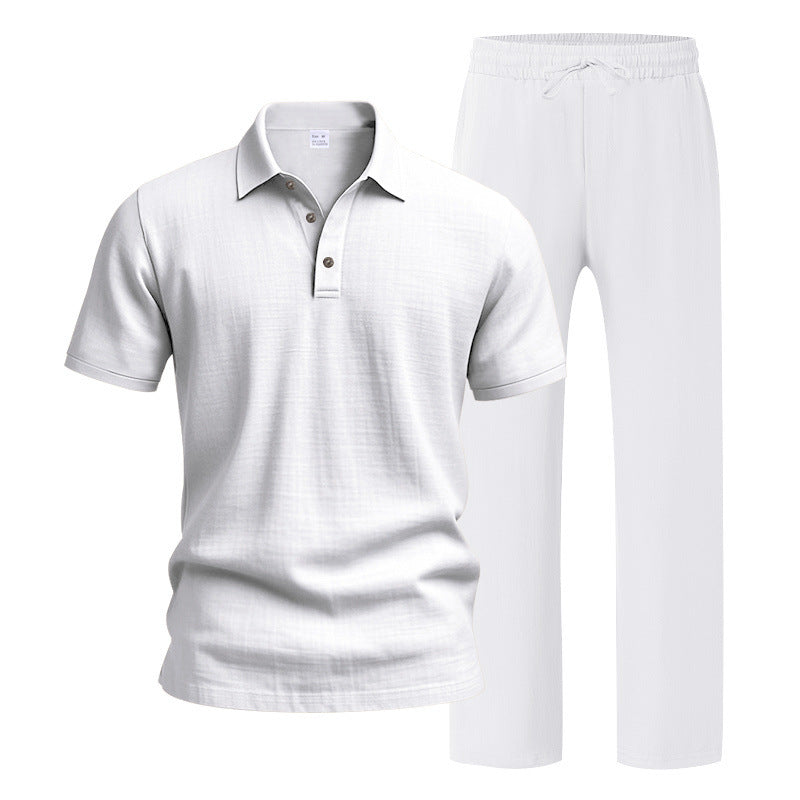 Men's Breathable Linen Short Sleeve Two-Piece Lounge Set