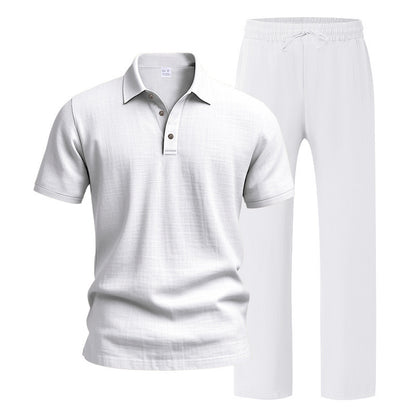 Men's Breathable Linen Short Sleeve Two-Piece Lounge Set