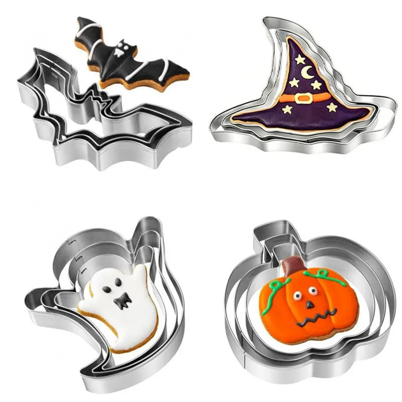 🎁12Pcs Halloween Cookie Cutter Set – Ghost, Witch Hat, Pumpkin & Bat