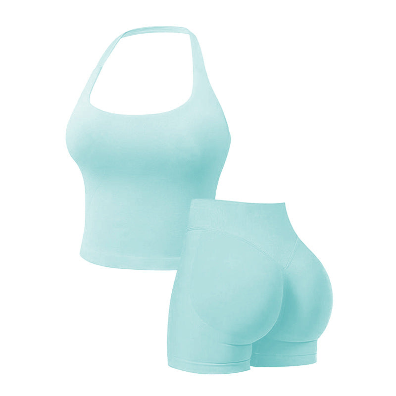 Seamless Workout Sets for Women – Halter Tank Top & Gym Scrunched Shorts Sports Set