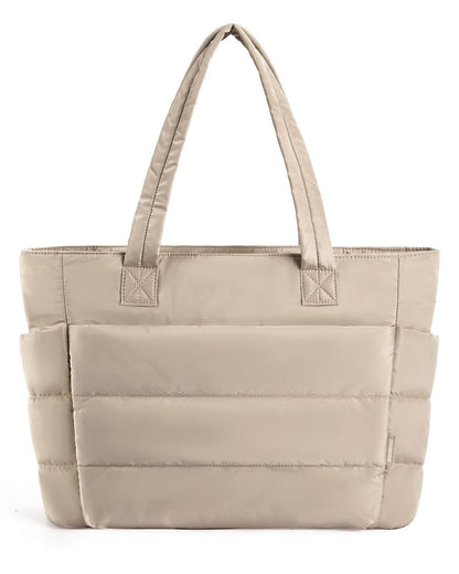 Floral Quilted Puffer Tote Bag – Lightweight Laptop Shoulder Bag
