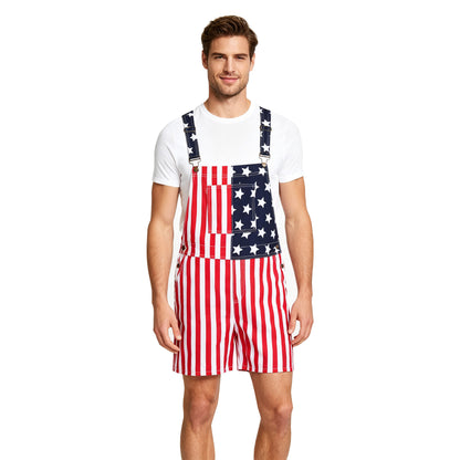 4th of July American Flag Overalls – Patriotic Stretch Denim Romper for Men & Women