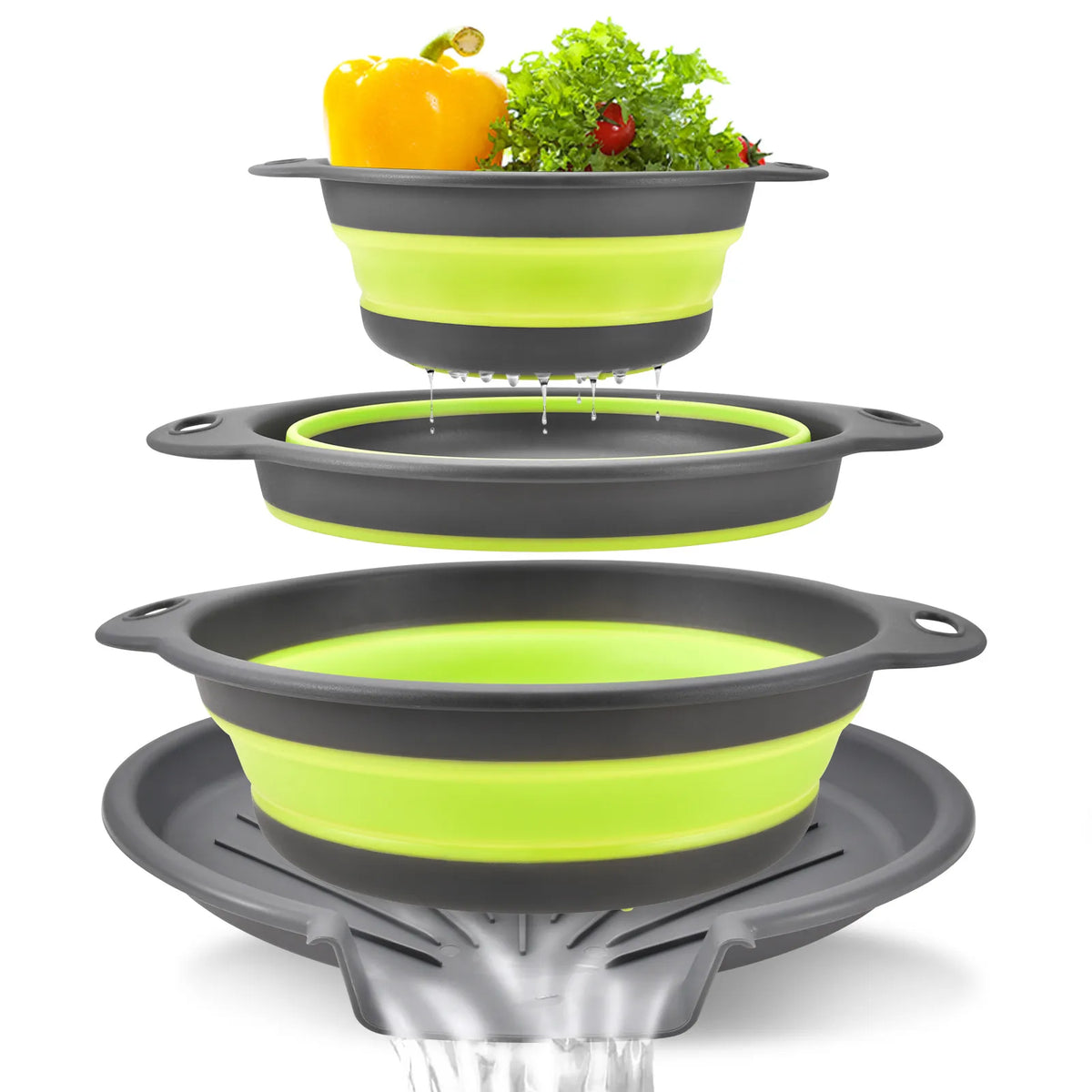 🎁3-Piece Collapsible Colander Set with Self-Draining Base