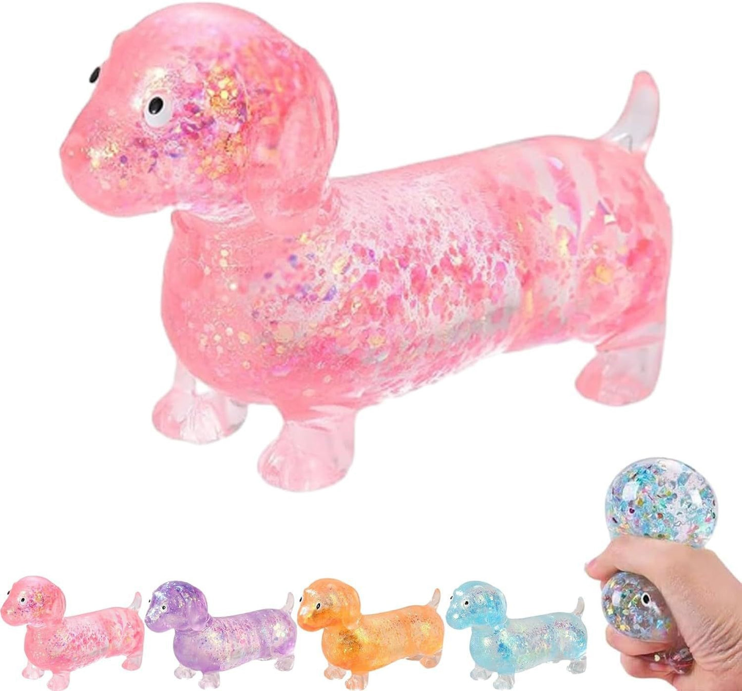 Sparkly Dachshund Squishy Stress Relief Toy – Cute Stretchy Anxiety Fidget for Kids & Adults