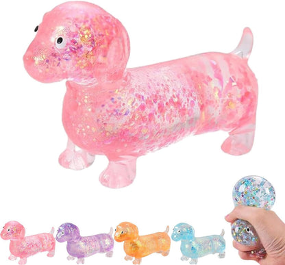 Sparkly Dachshund Squishy Stress Relief Toy – Cute Stretchy Anxiety Fidget for Kids & Adults