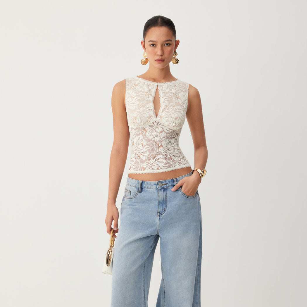 Vintage Floral Lace Sleeveless Top for Women