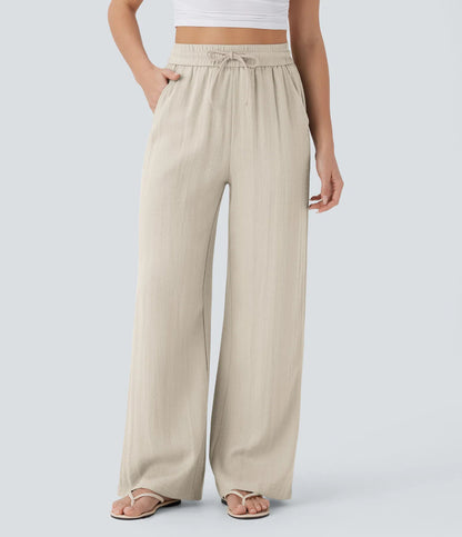 High-Waisted Linen-Feel Wide Leg Pants for Women