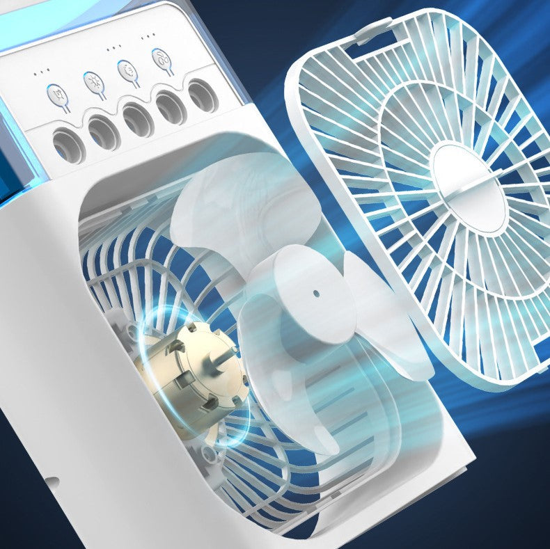 5-Nozzle Portable Mist Cooling Fan – Desktop Air Cooler & Humidifier with LED Light