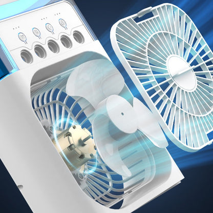5-Nozzle Portable Mist Cooling Fan – Desktop Air Cooler & Humidifier with LED Light