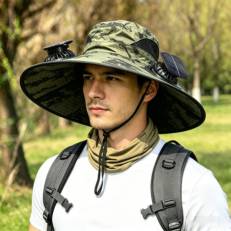 2026 Outdoor Wide Brim Cooling Hat with Dual Fans & UPF 50+ Sun Protection