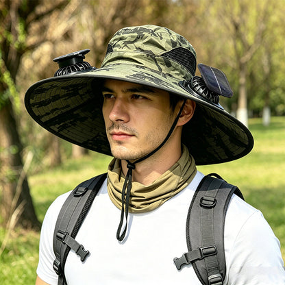 2026 Outdoor Wide Brim Cooling Hat with Dual Fans & UPF 50+ Sun Protection