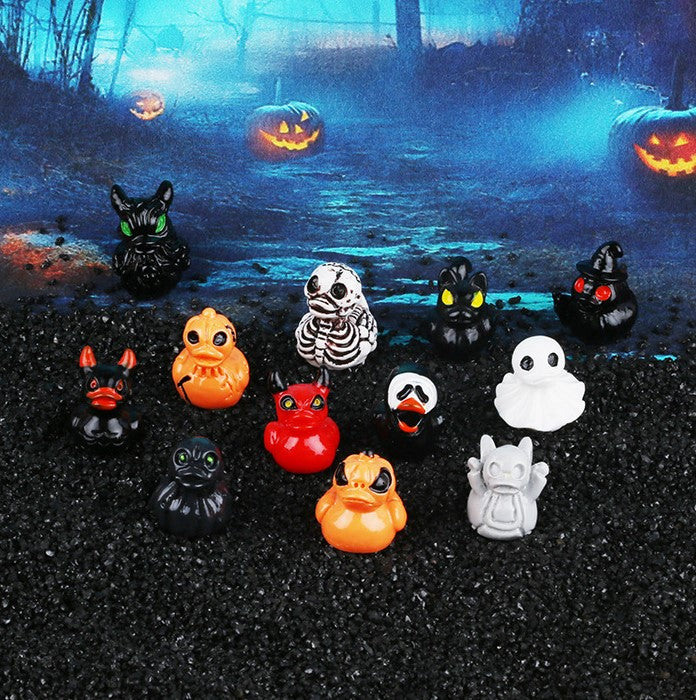 12-Piece Halloween Resin Duck Miniature Decor Set