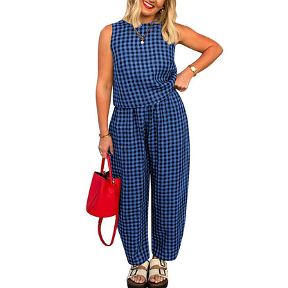 Women's Plaid Cotton Two Piece Lounge Set