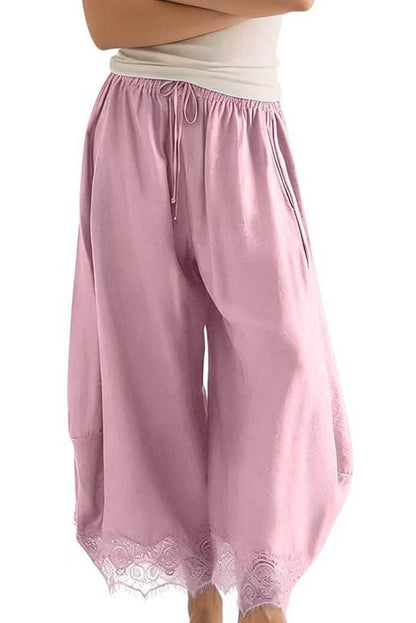 Women's Cropped Lace-Hem Wide-Leg Pants