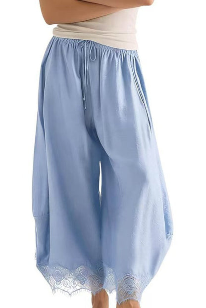 Women's Cropped Lace-Hem Wide-Leg Pants