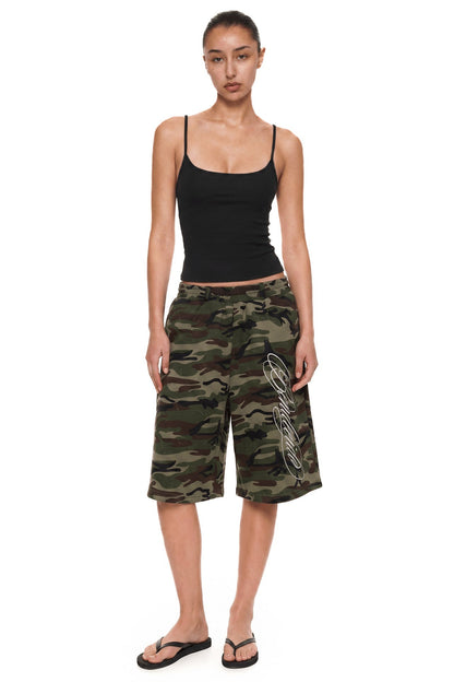 Vintage Camo Embroidered Wide-Leg Cropped Pants