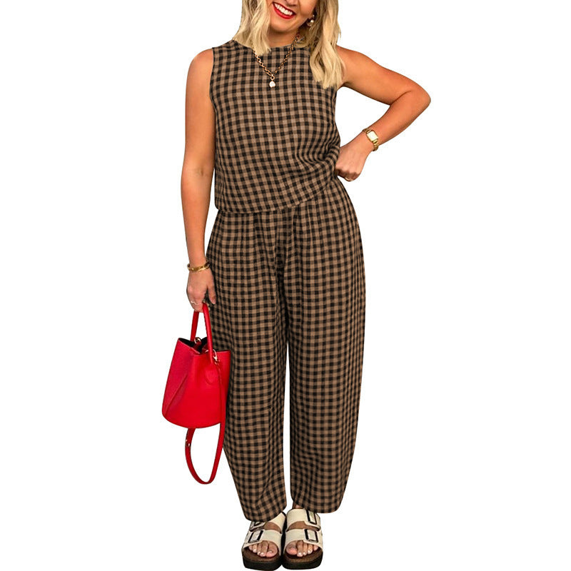 Women's Plaid Cotton Two Piece Lounge Set