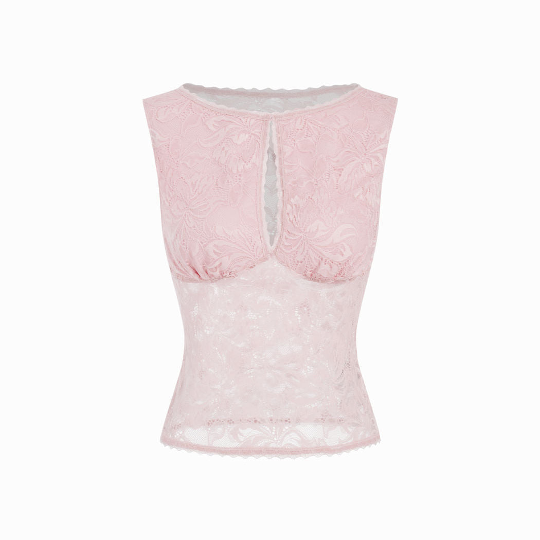 Vintage Floral Lace Sleeveless Top for Women