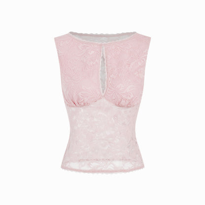 Vintage Floral Lace Sleeveless Top for Women