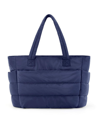 Floral Quilted Puffer Tote Bag – Lightweight Laptop Shoulder Bag