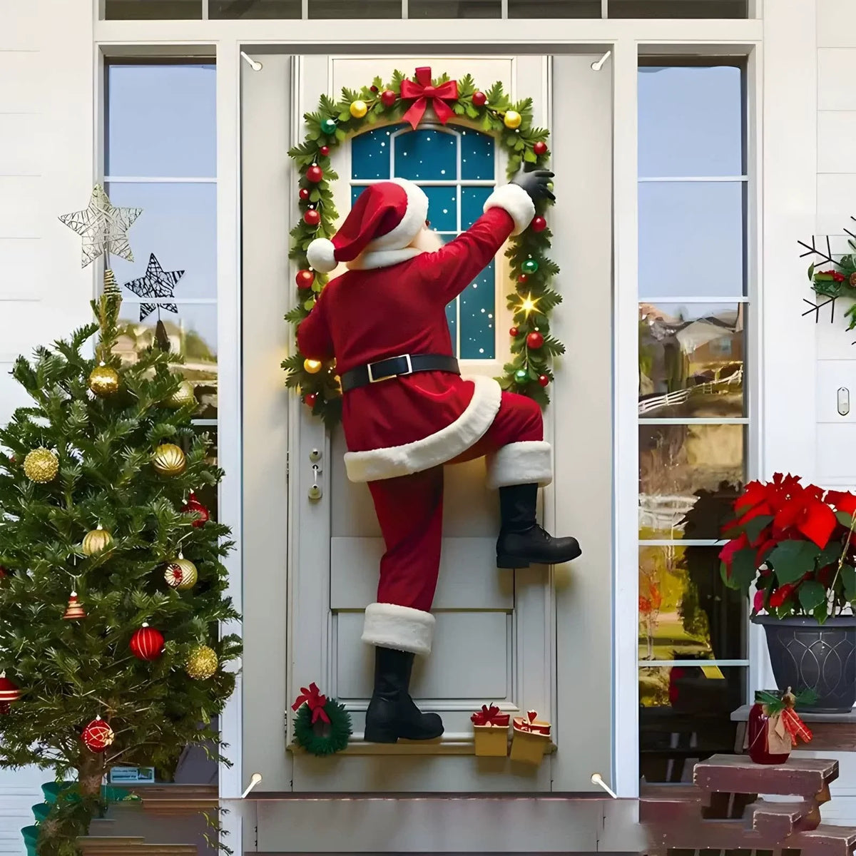 🎁Stretch Christmas Door Cover with Santa &amp; Reindeer Print