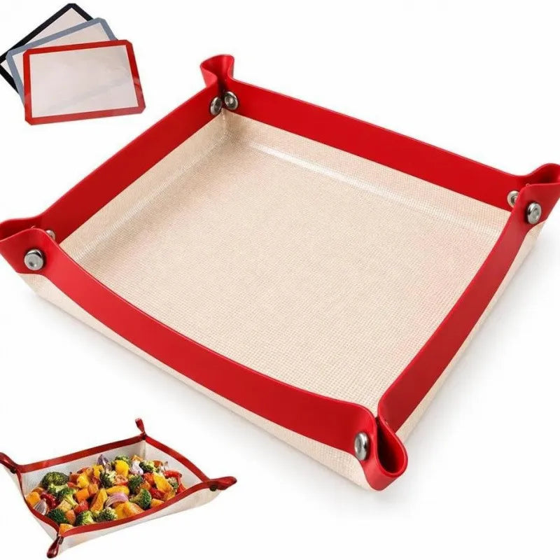 🎁Convertible Silicone Baking Mat with Snap Corners – Reusable Non-Stick Baking Tray Liner for Cookies, Bread, Vegetables & Pastry