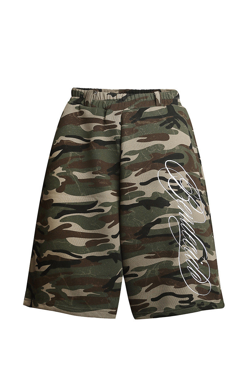 Vintage Camo Embroidered Wide-Leg Cropped Pants