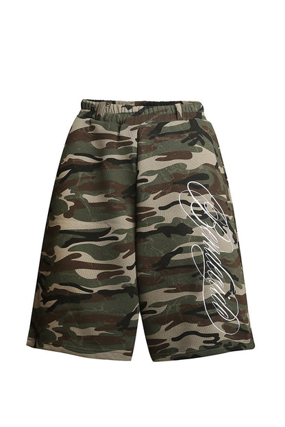 Vintage Camo Embroidered Wide-Leg Cropped Pants
