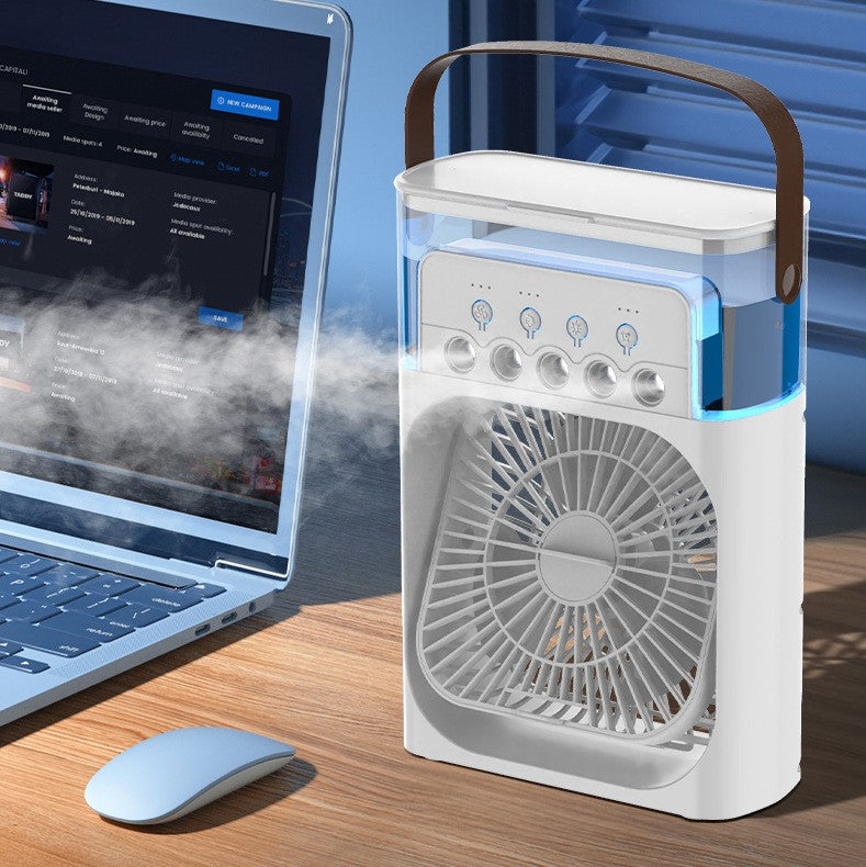 5-Nozzle Portable Mist Cooling Fan – Desktop Air Cooler & Humidifier with LED Light