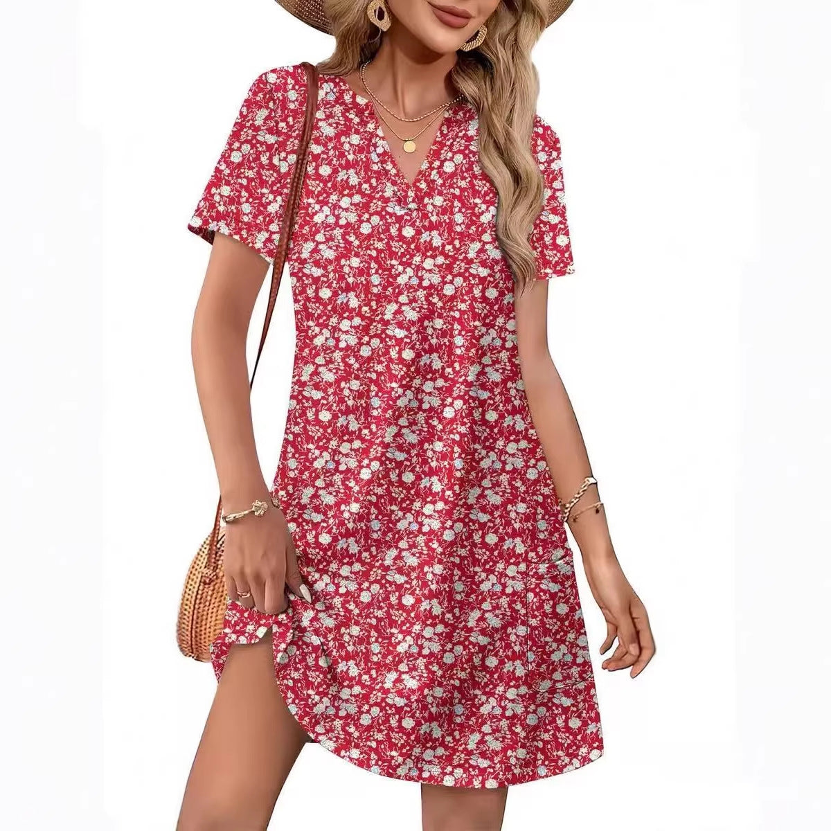 2026 Fashion Edition OFEEFAN Summer Dress – Women’s Casual V-Neck Short Sleeve Beach & Vacation Dress