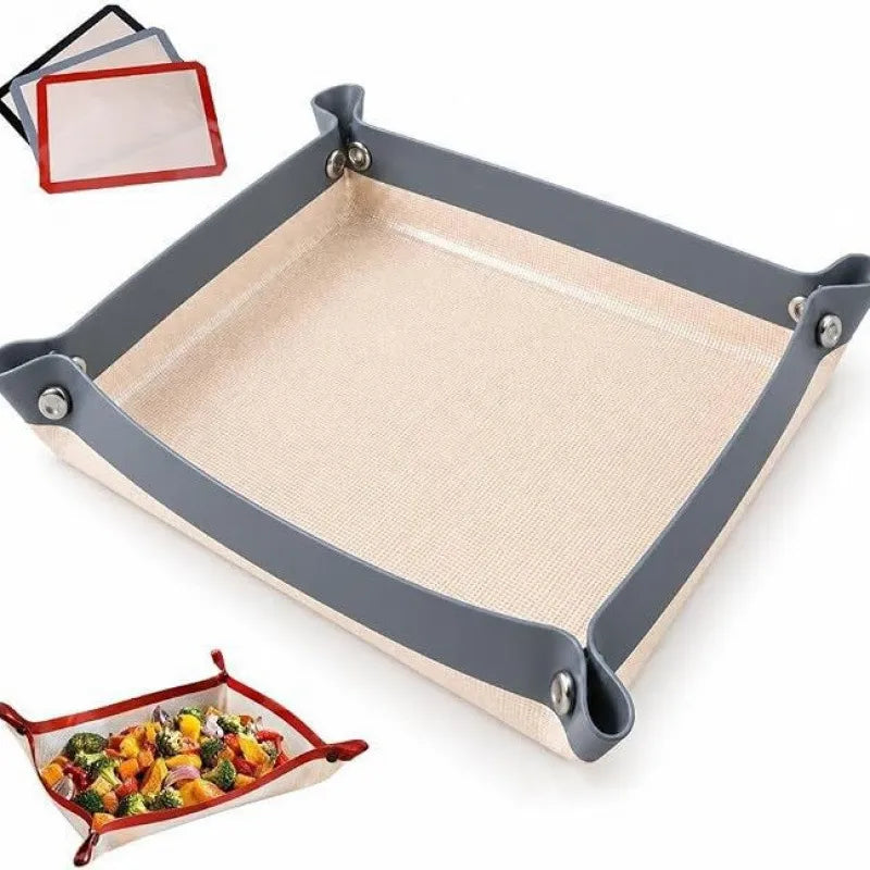 🎁Convertible Silicone Baking Mat with Snap Corners – Reusable Non-Stick Baking Tray Liner for Cookies, Bread, Vegetables & Pastry