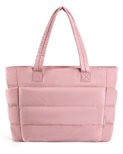 Floral Quilted Puffer Tote Bag – Lightweight Laptop Shoulder Bag