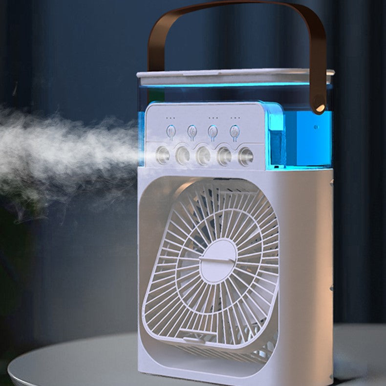 5-Nozzle Portable Mist Cooling Fan – Desktop Air Cooler & Humidifier with LED Light