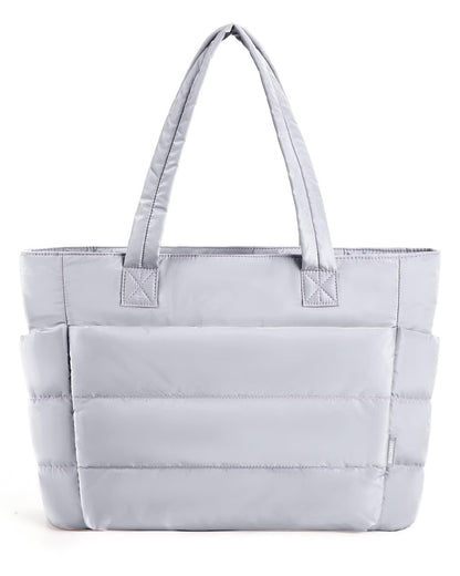 Floral Quilted Puffer Tote Bag – Lightweight Laptop Shoulder Bag