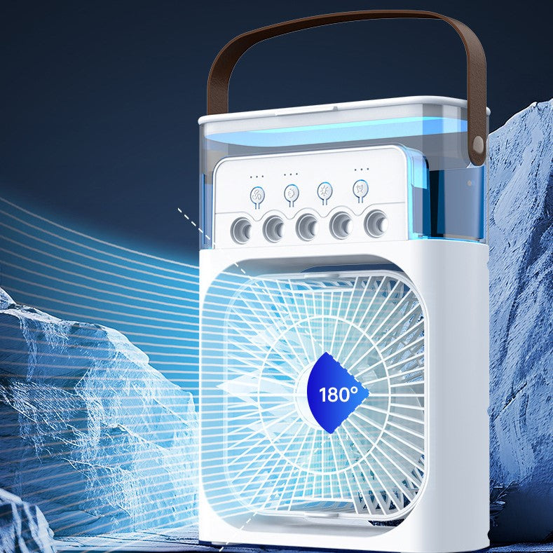 5-Nozzle Portable Mist Cooling Fan – Desktop Air Cooler & Humidifier with LED Light