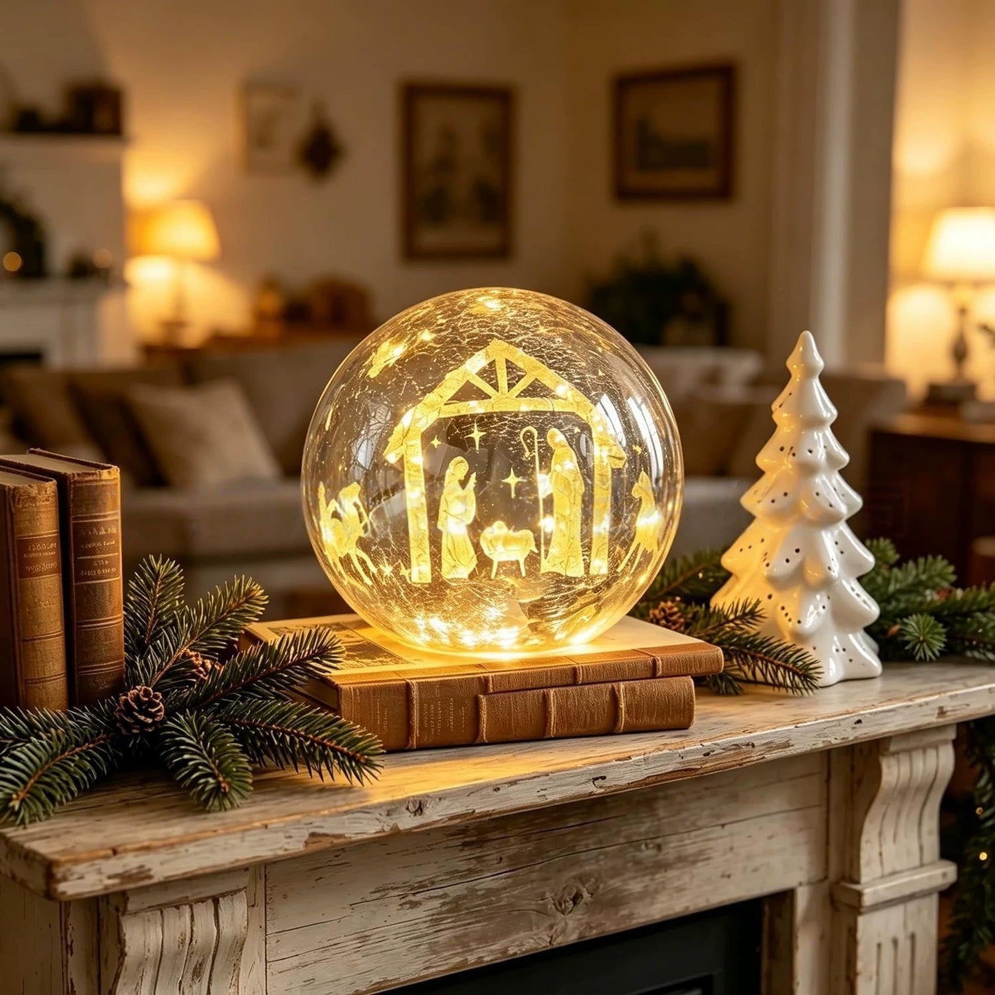 Golden Crackle Glass Christmas LED Table Lamp