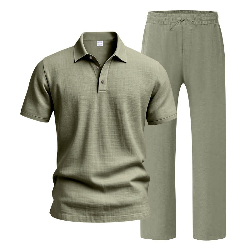 Men's Breathable Linen Short Sleeve Two-Piece Lounge Set