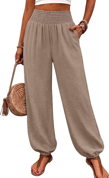 Women's Pleated High Waist Harem Pants With Pockets