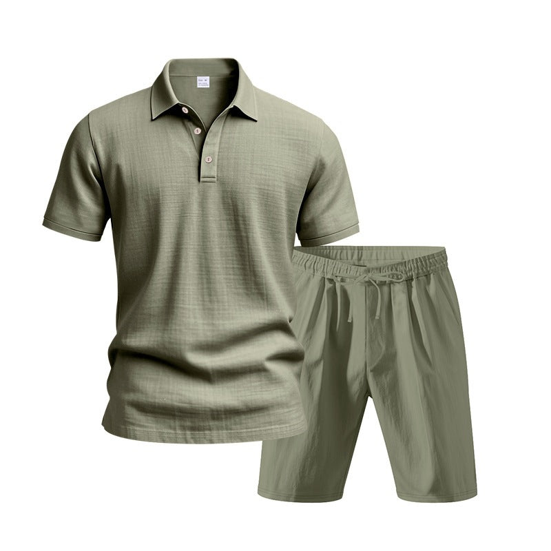 Men's Breathable Linen Short Sleeve Two-Piece Lounge Set