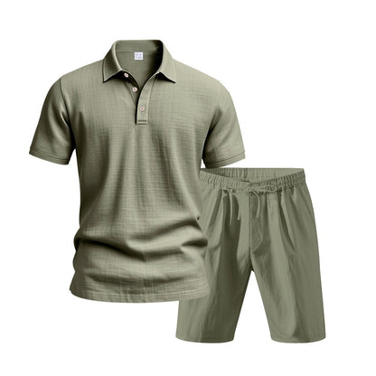 Men's Breathable Linen Short Sleeve Two-Piece Lounge Set