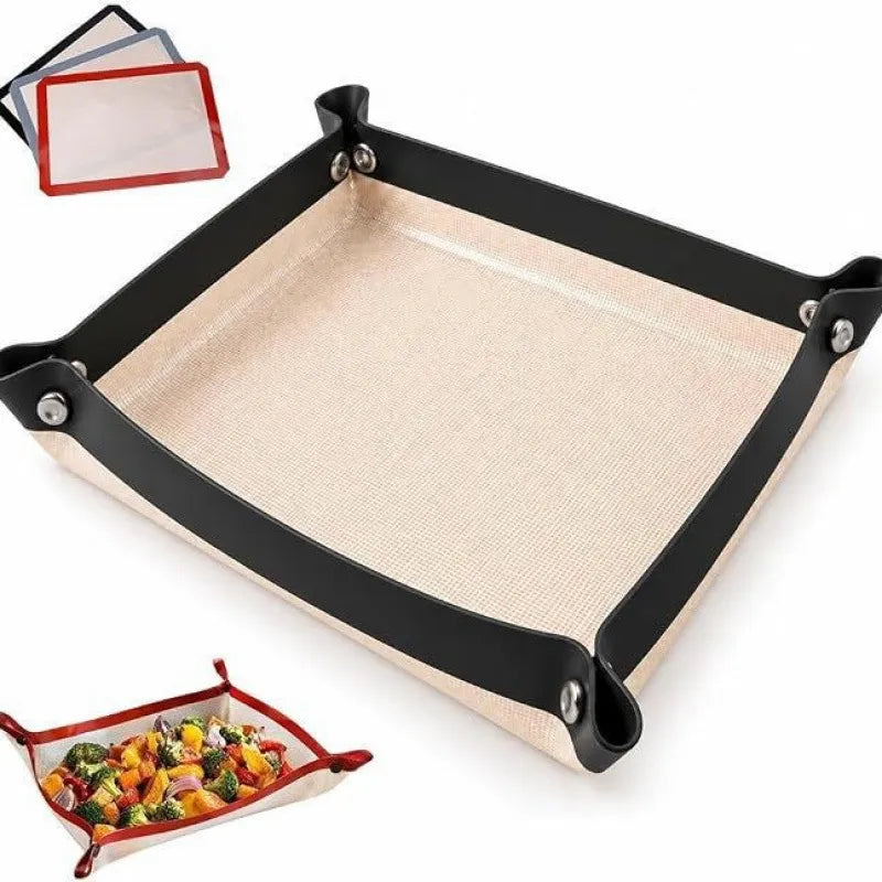 🎁Convertible Silicone Baking Mat with Snap Corners – Reusable Non-Stick Baking Tray Liner for Cookies, Bread, Vegetables & Pastry