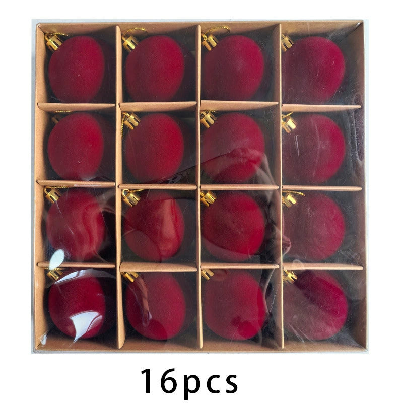 🎁16-Piece Red Velvet Flocked Christmas Ornaments