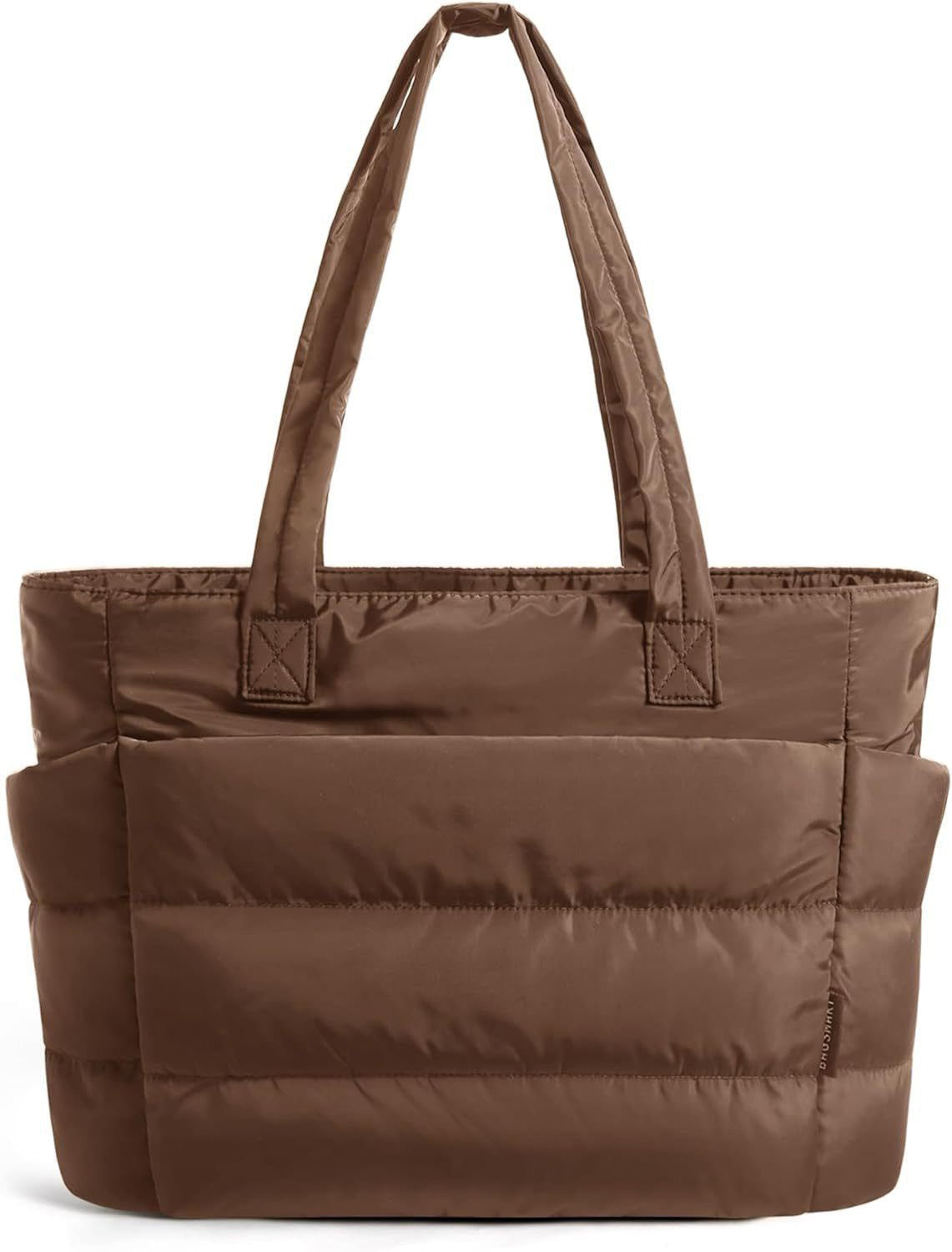Floral Quilted Puffer Tote Bag – Lightweight Laptop Shoulder Bag