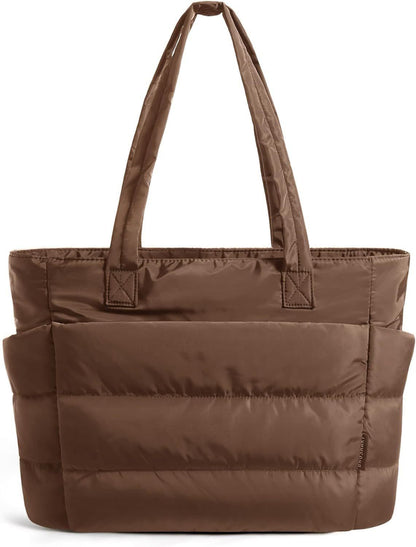 Floral Quilted Puffer Tote Bag – Lightweight Laptop Shoulder Bag