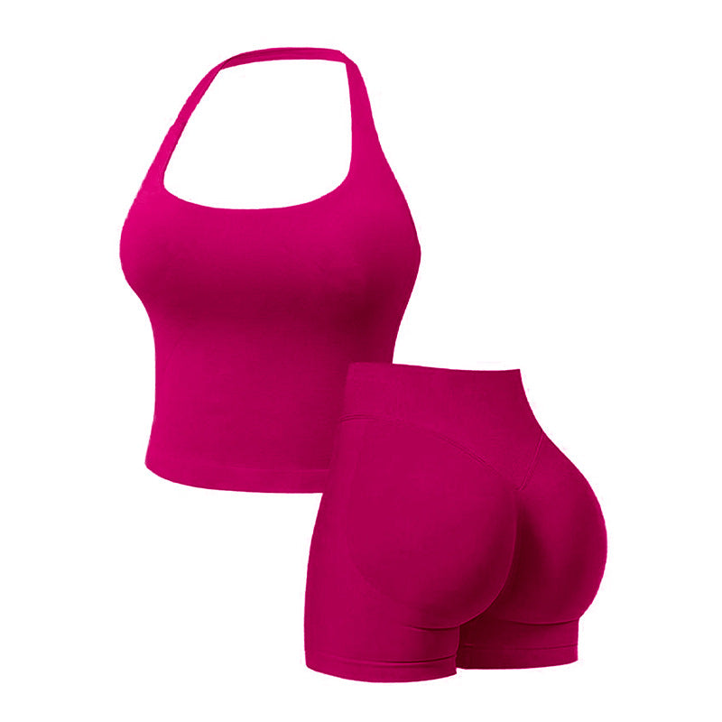 Seamless Workout Sets for Women – Halter Tank Top & Gym Scrunched Shorts Sports Set