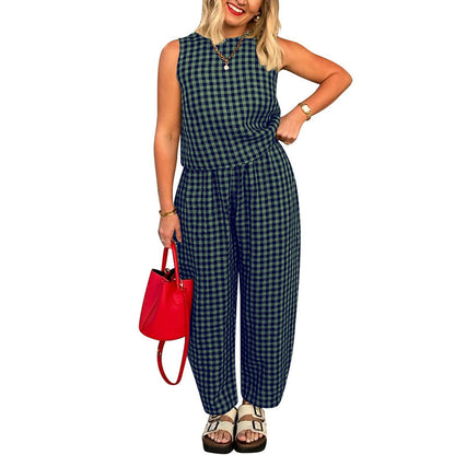 Women's Plaid Cotton Two Piece Lounge Set
